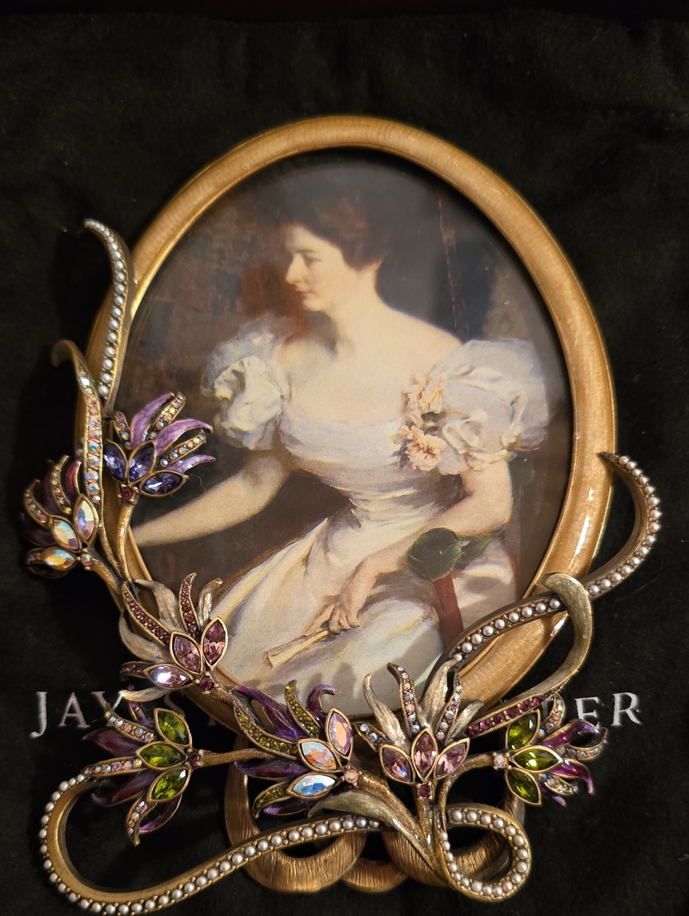 Jay Strongwater Jeweled & Enameled Floral Oval Picture Frame - Mint Condition wi